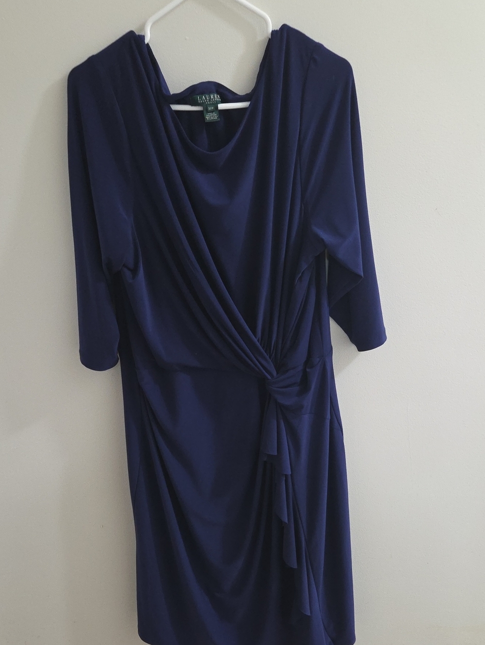 Lauren Ralph Lauren Deep Navy Draped Knot-Front Long Sleeve Dress
